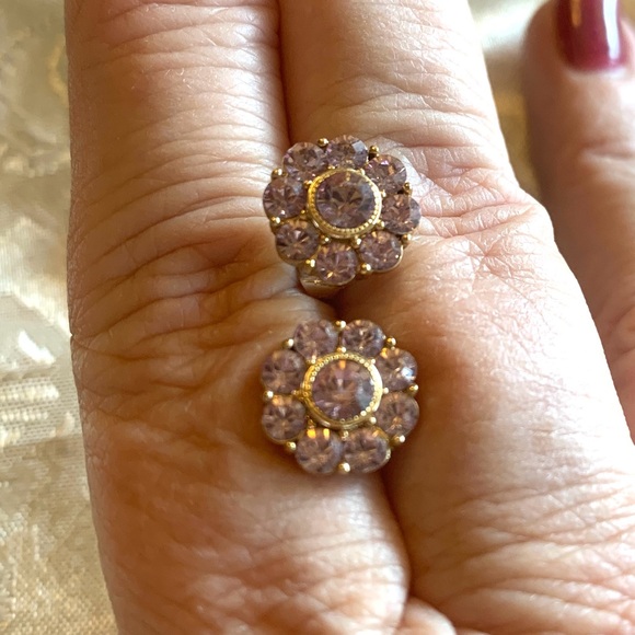 Vintage Iridescent Pink Rhinestone Earrings - Picture 1 of 4